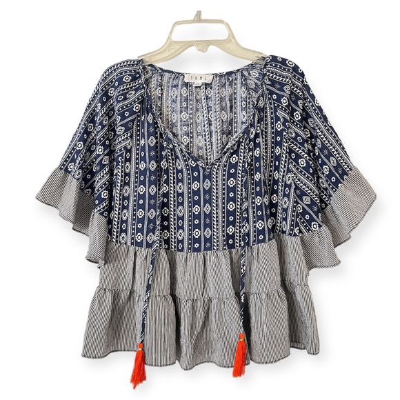 THML Tops - THML Blouse Boho Tired Cropped Top Aztec Strip Pattern Tassel Wing Sleeve (K1)